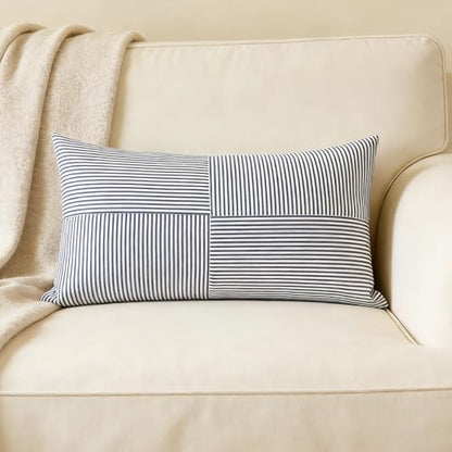 Slow Cow Lumbar Throw Pillow Cover Stripe 12 x 24 Inches Denim Blue - color: D-denim Blue, size: 24" x 12" (Pack of 1)