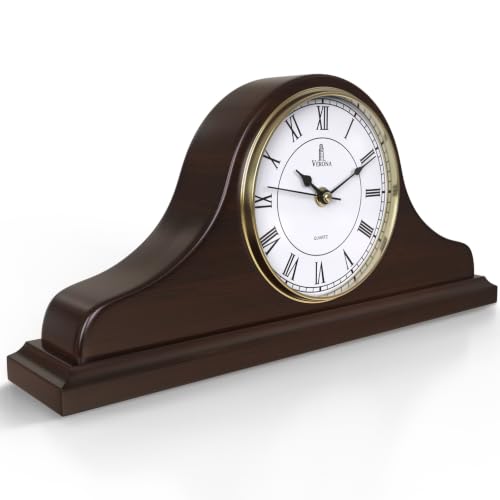 Mantel Clock for Fireplace, Solid Wood Silent Non-Chiming Mantle Clock - color: Dark Brown