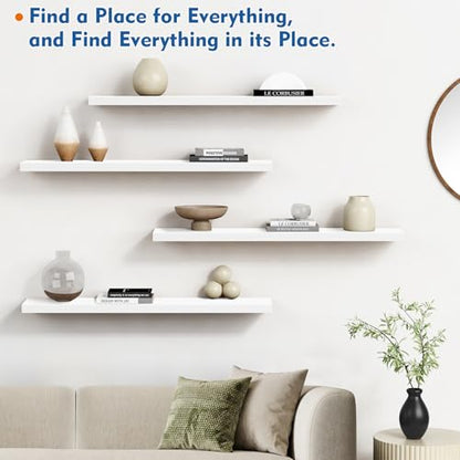 Harwaya White Floating Shelves 36 Inch Long, Large Wall Shelf for Bedroom - color: White, size: 36 x 8 Inch