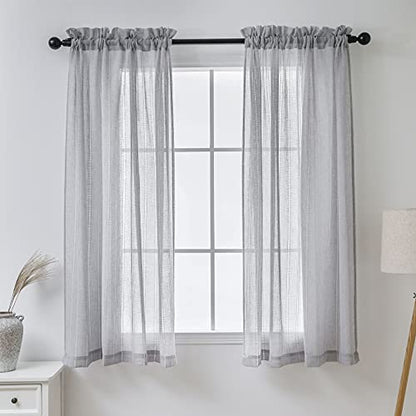 Demetex Lace Sheer Curtains Grey Stripe Small Window Curtain Panels Semi Sheer for Bedroom Curtain, Set of 2, 54 x 45 Inch, Light Gray - color: Striped Grey, size: 54"W x 45"L (Pack of 2)