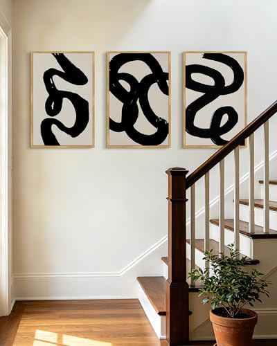 PHOPAGO Black Framed Wall Art 16x24in Abstract Modern Ink Wash - color: Black Ink Wash, size: 24L" x 16W" x 3 Pcs Natural