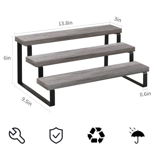 YINMIT Wooden Display Riser Stand, Tiered Perfume and Cologne Organizer Stand, 3 Tier Spice Rack Organizer, Rustic Display Shelf for Candles (3 Tier,Grey) - color: 3 Tier,1 Pack,Grey