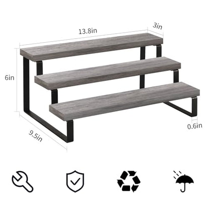 YINMIT Wooden Display Riser Stand, Tiered Perfume and Cologne Organizer Stand, 3 Tier Spice Rack Organizer, Rustic Display Shelf for Candles (3 Tier,Grey) - color: 3 Tier,1 Pack,Grey