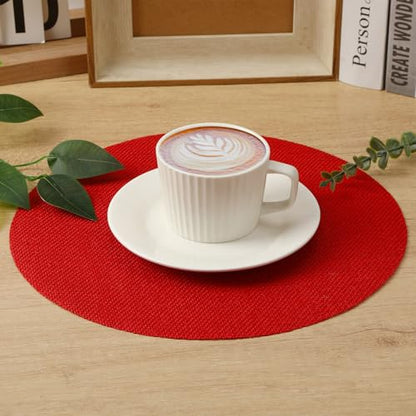 24 Pcs Red Burlap Round Placemats, Christmas Table Mats - color: Red