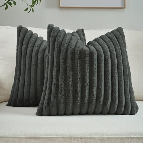 FUTEI Pack of 2 Faux Fur Throw Pillow Covers 16x16 Inch, Dark Grey - color: Dark Grey, size: 16" x 16" (Pack of 2)