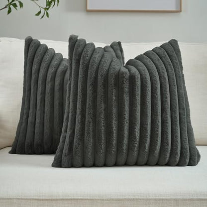 FUTEI Pack of 2 Faux Fur Throw Pillow Covers 22x22 Inch, Dark Grey - color: Dark Grey, size: 22" x 22" (Pack of 2)