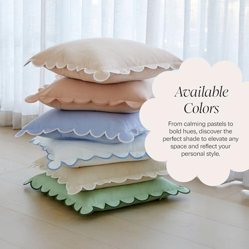 BEBE BASK Scalloped Pillow Cover Set of 2, 18x18, 100% Cotton - Peach Pink - color: Peach Pink/White
