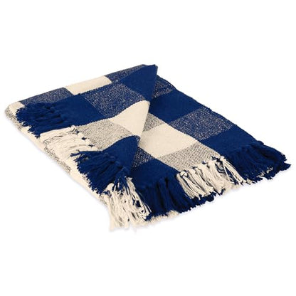 DII Buffalo Check Collection Rustic Farmhouse Throw Blanket with Tassles, 50x60, Navy/Off-White - color: Navy/Off-white, size: 50x60"