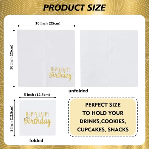 Vuzvuv 52 Pack Funny Happy Happy Birthday Cocktail Napkins with Gold Stamping - Birthday Party Dinner Hand Napkin for Party Supplies Decorations Table Decor for women man(5" Folded 3 Ply-White) - color: Happy HBD White