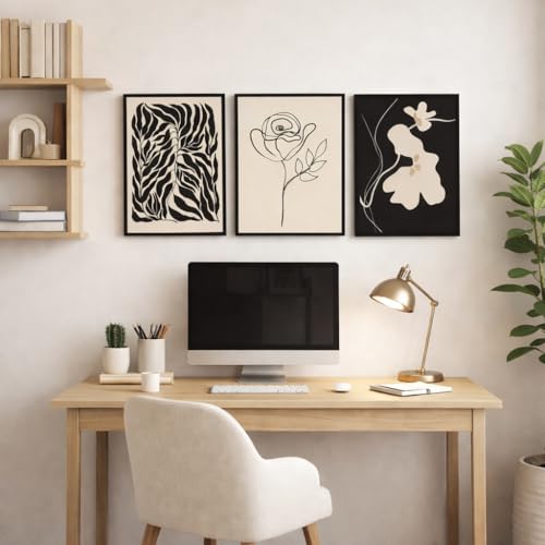 Abstract Botanical Framed Wall Art, 3 Piece Boho Line Art Set, 12x16 - color: beige111, size: 12x16 inch