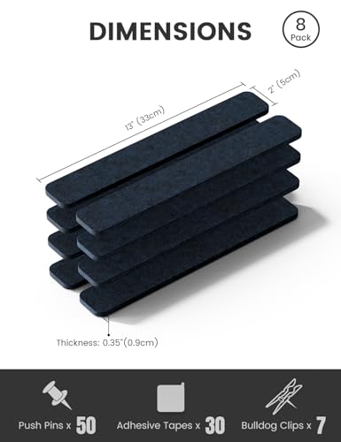 Fluxynara 13" x 2" Felt Wall Panels, Carbon Blue - color: Carbon Blue, size: 8-pack