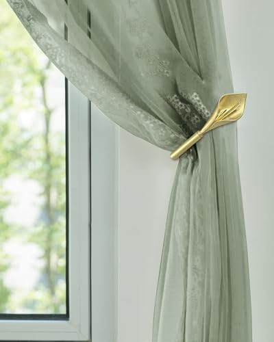Gold Curtain Holdbacks 2 Pack, Calla Lily Metal Tiebacks Wall Mounted - Decorative Holders for Drapes & Curtains, Heavy Duty Pull Back Hooks (Gold) - color: Gold