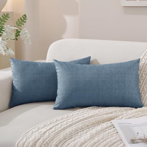 SYSLOON Linen Throw Pillow Covers Set of 2,20x12 Pillow Covers,Blue - color: Blue, size: 20" x 12" (Pack of 2)