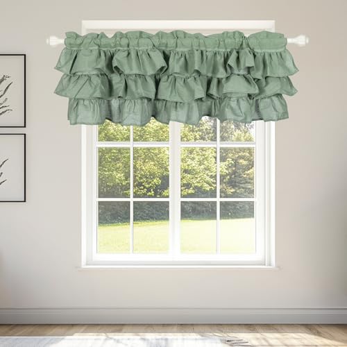 FUANGUI Ruffled Valance Curtain 52" W x 18" L Pleated Kitchen Valance - color: Sage Green, size: 52"W x 18"L (Pack of 1)