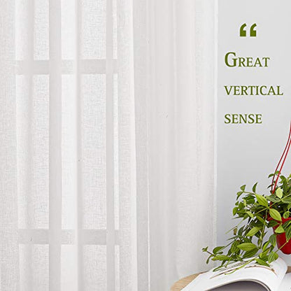 NICETOWN White Sheer Linen Curtains 84 Inch Length 2 Panels Set, W52xL84 - color: White, size: 52"W x 84"L (Pack of 2)