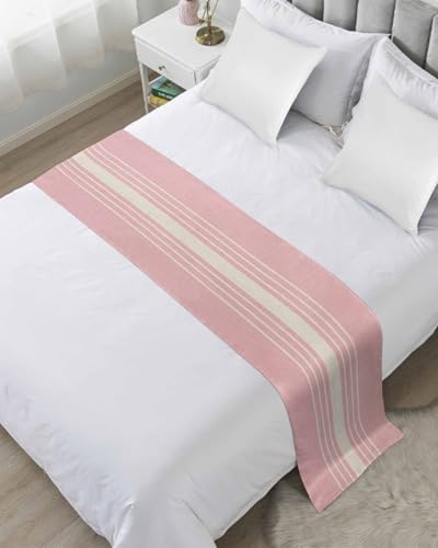 Pink Beige Striped Bed Runner for Queen Size, Farmhouse Hotel Bed Scarf, Modern Farmhouse Retro Lines Decorative Beds Throws of Foot Bedding Runners & Scarves for Bedroom Wedding Room, 83 x 20 Inch - color: Pink Beige, size: 83 x 20 Inch