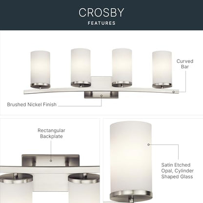 Kichler Hendrik 3-Light Bathroom Vanity Light, Brushed Nickel - color: Brushed Nickel, size: 4 Light, style: Satin Etched Cased Opal Glass