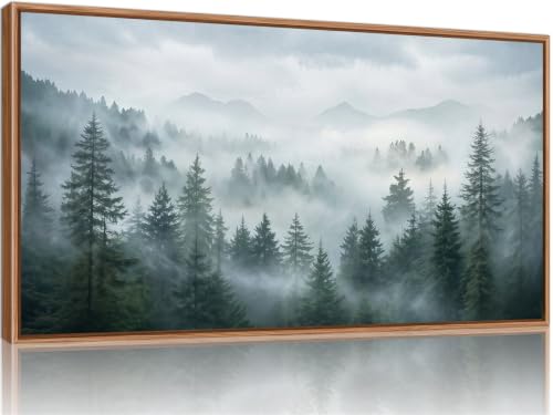 SIGNINART Large Misty Forest Framed Canvas Wall Art, Dark Green Pine Tree Artwork, Modern Nature Landscape Wall Decor, Foggy Mountain Scenery Art Print for Living Room, Bedroom, Office 20"x40" - color: Foggy Forest, size: 40"L x 20"W