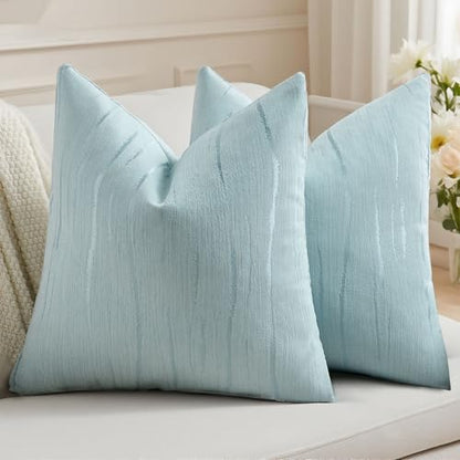 HAUSSY Pack of 2 Chenille Throw Pillow Covers 16x16 Inch, Light Blue - color: Light Blue, size: 16" x 16" (Pack of 2)