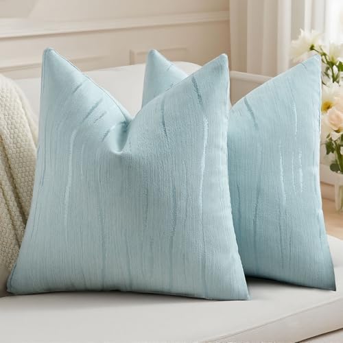 HAUSSY Pack of 2 Chenille Throw Pillow Covers 20x20 Inch, Light Blue - color: Light Blue, size: 20" x 20" (Pack of 2)