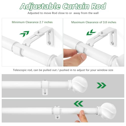 LLPJS Curtain Rods 16-120", 1 in Adjustable White Rod with Finials, 1 Pack - color: White, size: 16" to 120" - 1 pack