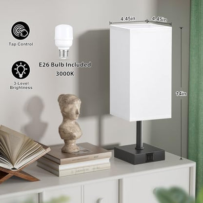 Touch Table Lamp for Bedroom - Dimmable, USB C+A, White Lamphade Black Base - color: White & Black