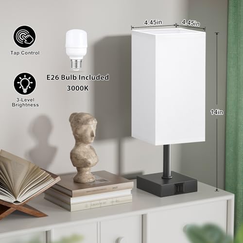 Touch Table Lamp for Bedroom - Dimmable, USB C+A, White Lamphade Black Base - color: White & Black
