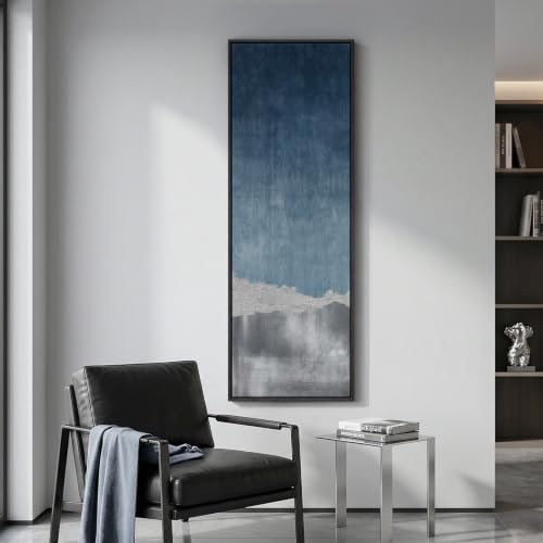 Large Framed Blue Gray Landscape Abstract Wall Art, Long Vertical 20x60 In - color: Blue Silver Abstract, size: 60"L x 20"W