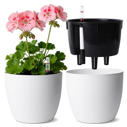 T4U Self Watering Pots 7 Inch Indoor Planters with Water Indicator 2 Pack