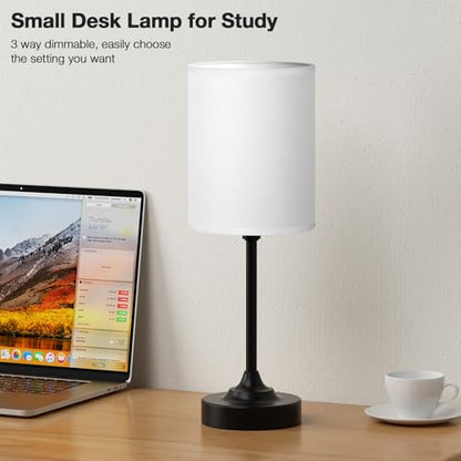 Fenmzee Small Bedside Lamp for Bedroom - 3-Way Dimmable Touch Table Lamp - color: White Shade-Black Base, size: 14"