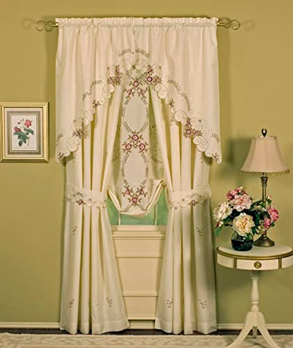 Today's Curtain Verona Reverse Embroidery Panel Pair and Tiebacks, 72", Ecru/Rose, 80" W X 72" L - color: Ecru/Rose, size: 80"W x 72"L (Pack of 1)