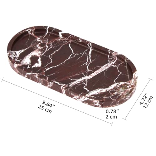 Oval Marble Bathroom Vanity Tray, Rosso Lepanto, 10" x 5" x 0.6" - color: Rosso Lepanto, size: 5" x 0.6" x 10"