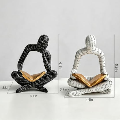 2 PCS Resin Modern Reading Figure Statue Decor, Small Abstract Table Decor