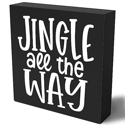 Funny Christmas Wooden Box Sign Plaque Jingle All the Way Black Wood Box Sign Rustic Art Home Shelf Desk Decor 5 x 5 x 1 Inches - color: Merry Christmas29