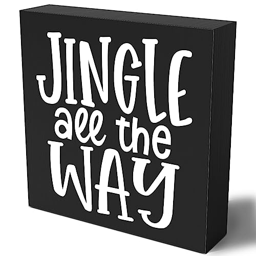 Funny Christmas Wooden Box Sign Plaque Jingle All the Way Black Wood Box Sign Rustic Art Home Shelf Desk Decor 5 x 5 x 1 Inches - color: Merry Christmas29