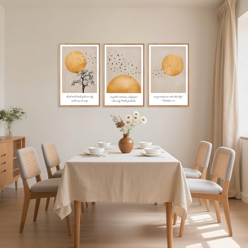 CHDITB 3Pcs Look At The Birds Matthew 6:26 Framed Wall Art 24x36 Inch - color: Matthew 6:26 Look At The Birds Of The Air, size: 24"L x 36"W