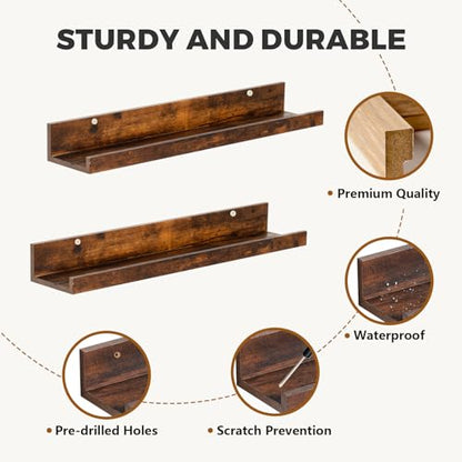 Muzilife 24" Wood Floating Shelves Wall Shelf with Lip, 2Pcs, Brown - color: Walnut Brown, size: 24"