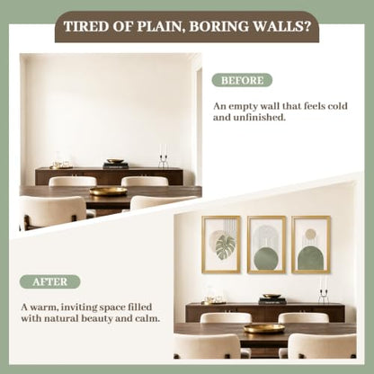 Framed Abstract Wall Art Set of 3, Green Botanical Prints 12x16 Inch - color: Abstract lines, size: 16" H x 12" W x 3Pcs