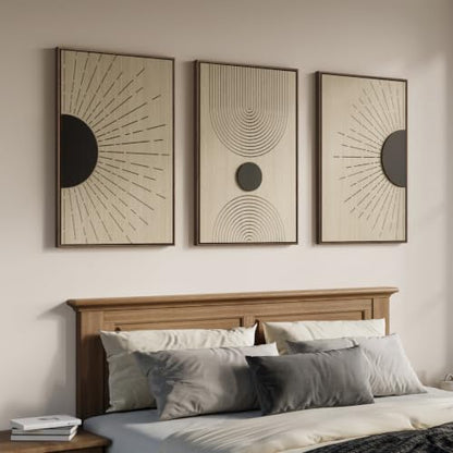 Large Framed 3D Wood Boho Neutral Abstract Textured Wall Decor, 24x36 Inch - color: Black Neutral