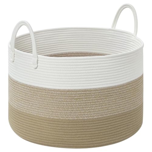 67L Large Woven Blanket Basket, Cotton Rope Baby Laundry Hamper with Handles, Kids Toy Basket for Classroom & Nursery, Soft Round Stuffed Animal Storage, Dog Toy Bin - 20"x13", Gradient Brown - color: Gradient Brown - W, size: Wide (20"D×13"H)