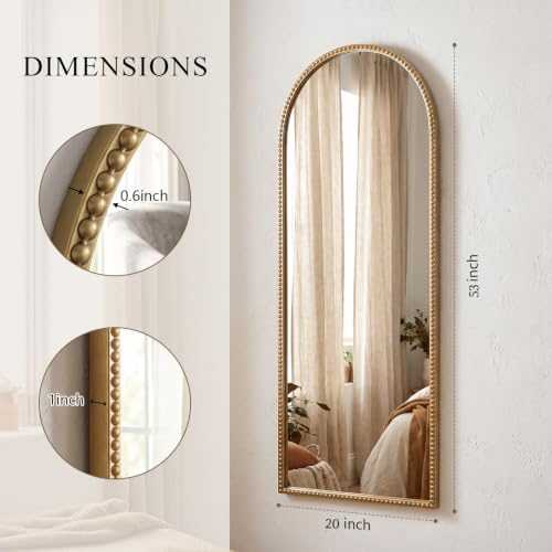 Arched Full Length Mirror,20x53" Gold Dressing Floor Long Full Body Mirror - size: 53"L x 20"W