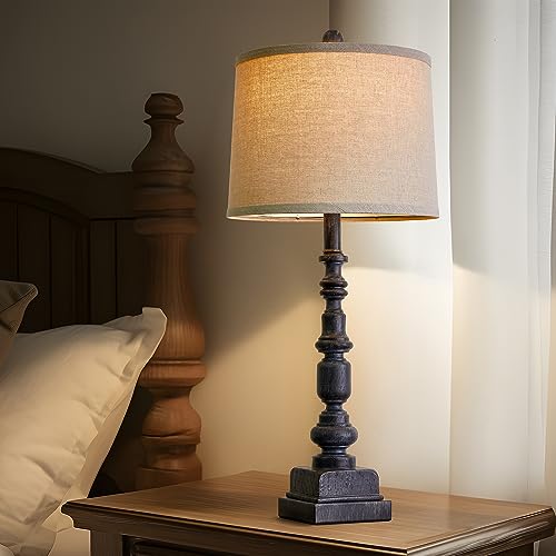 Oneach 27.75" Farmhouse Table Lamps Set of 2 for Living Room, USB A+C Port - color: Black