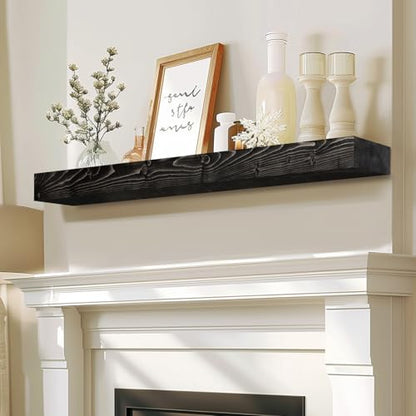48x7x3in Solid Pine Wood Fireplace Mantel, Weathered Black - color: Weathered Black, size: 48x3x7-solid