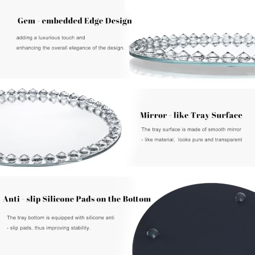 10" x 10" Round Vanity Tray, Crystal Perfume Mirror Tray Jewelry Trinket - color: Clear,round