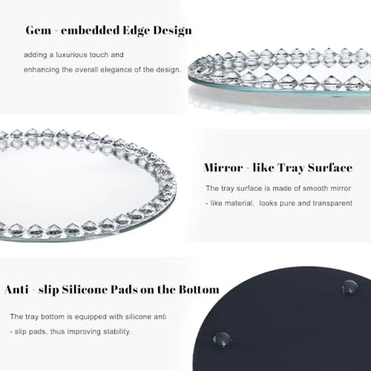 10" x 10" Round Vanity Tray, Crystal Perfume Mirror Tray Jewelry Trinket - color: Clear,round