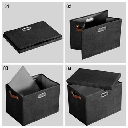 15" Fabric Storage Box with Lids, 3-Pack, Black - color: Black, size: Medium-15"
