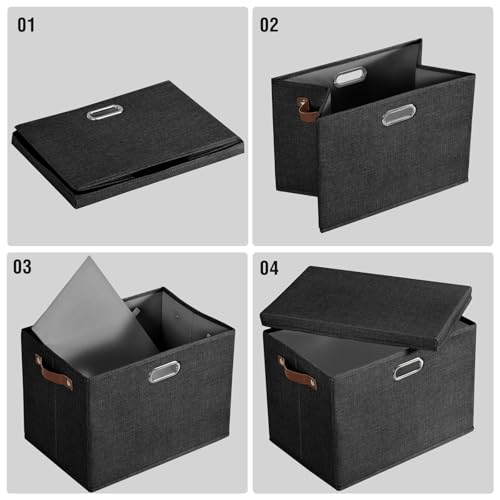 Roobyl 17" Large Fabric Storage Box with Lids, 3-Pack, Black - color: Black, size: Large-17"