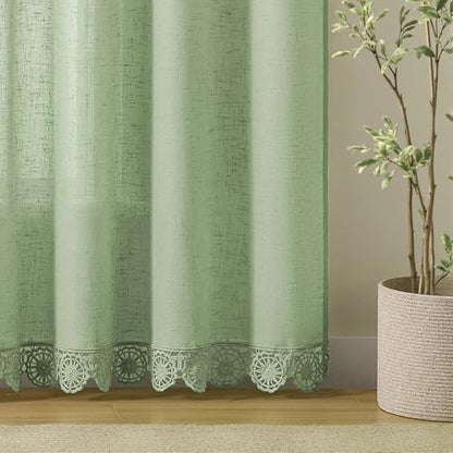 Gibelle Sage Green Boho Farmhouse Living Room Curtains 63 Inch Length, Modern Country Window Curtain for Bedroom, Linen Bohemian Rustic Draperies - color: Sage Green, size: 56"W x 63"L (Pack of 1)