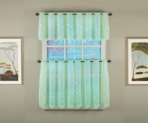 Today's Curtain, Samantha Embroidered Sheer Tier 36", Sage, 59" W x 36" L - color: Sage, size: 59"W x 36"L (Pack of 1)