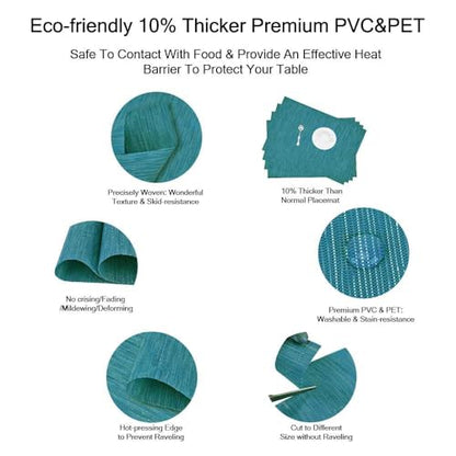 GIVERARE Placemats Set of 4, Heat-Resistant Woven Vinyl Placemat, Non-Slip Washable PVC Table Mat, Easy to Clean Premium Plastic Mats for Dining, Kitchen Table (Turquoise) - color: Turquoise